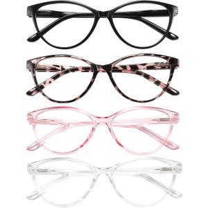Przene 4 Pack Blue Light Blocking Reading Glasses,Readers for Women and Men with Spring Hinge