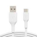 Belkin BoostCharge USB-C to USB-A Cable (1M/3.3ft) for iPhone 16, iPhone 16 Pro, iPhone 15, Samsung Galaxy S25, S24, Note20, Pixel 9, iPad Pro, Nintendo Switch 2, Carplay and More - White