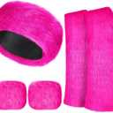 SATINIOR 3 Pieces Faux Fur Headband Set Ear Warmer Headwrap Furry Wrist Cuff Leg Warmers Boot Cuff Accessories for Girls (Rose Red)