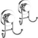 HOME SO Suction Cup Hooks for Shower & Bathroom Towel Holder 2-Pack Suction Cups Hooks for Hanging Towels, Robes, & Coats - Tiles, Glass Door or Mirror Shower and Towel Hooks - Chrome, Stainless