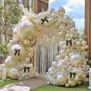 Pearl Sand White Balloon Arch Kit with Black Bow Double Stuffed Pearl Cream Ivory Beige Balloon Garland Different Size 5/12/18 Inch for Bow Birthday Bridal Wedding Baby Shower Coquette Party Decor