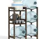 5 Gallon Water Jug Holder (Natural Solid Wood) 4 Water Bottle Holder Slots with 2-Layer Storage Shelves, 5 Gal Water Bottle Holder Storage Rack, Water Dispenser Stand for Home/Office/Garage Organizer (4Holder-2Shelf-Walnut Color)