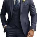 Mens Suit 3 Piece Slim Fit Suits for Men Double Breasted Suit Wedding Prom Suits Formal Business Dinner Tuxedo (Blue, L)