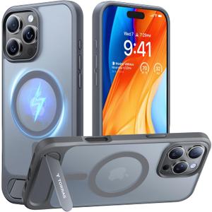 TORRAS for iPhone 16 Pro Max Case Translucent Natural Titanium Gray | Strong Magnetic & Seamless Stand, Fit for MagSafe, Military-Grade Drop Protection, Sturdy Adjustable Kickstand, Slim Matte Finish
