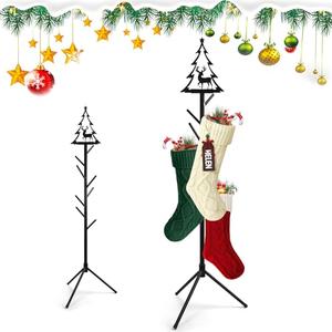 Christmas Stocking Holder Stand for Floor, 54 in Free Standing Christmas Stocking Rack Holders Tree with 8 Hangers for Scarf Belt Hat Purse Xmas Holiday Decor Tool-free Assembly Max Loading 50 LBS