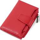 Small Wallet Women RFID Blocking PU Leather Bifold Compact Card Holder Wallet for Women with Zipper Coin Pocket 4 ID Window (Red Wine)