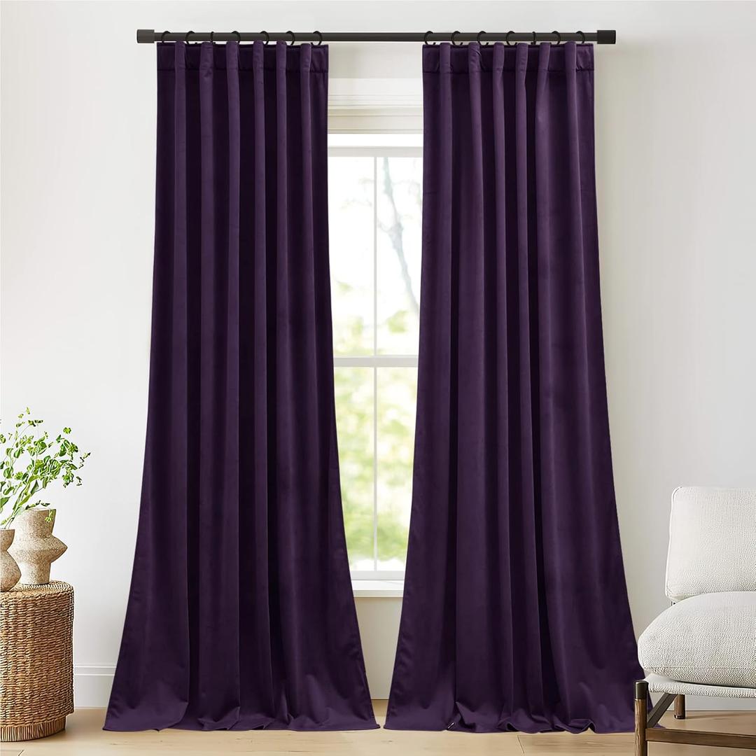 NICETOWN Living Room Purple Velvet Curtains 108 inches Long 2 Panels Set, Vintage Heavy Drapes with Back Tab, Light Blocking Thermal Panels, Room Divider Backdrop Curtains for Sliding Door (52" W)