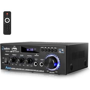 AK45 Stereo Audio Amplifier,300W Home 2 Channel Wireless Bluetooth 5.0 Power Amplifier System, Home Amplifiers FM Radio, USB, SD Card, with Remote Control Home Theater Audio Stereo System