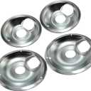 Drip Pan Set for Electric Stoves, 4-Pack - Burner Covers, Includes 2 Large (8 Inch) & 2 Small (6 Inch) Replacement Drip Bowls