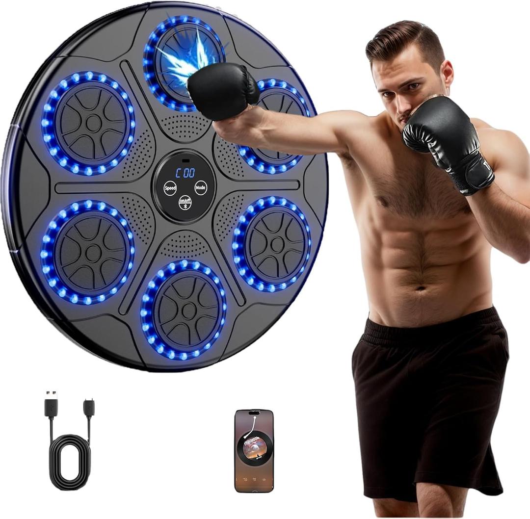 Music Boxing Machine Home Wall Mount Music Boxer, Electronic Smart Focus Agility Training Digital Boxing Wall Target Punching Pads Suitable for Kids and Adults (Black)