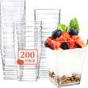 Eupako 200 Pack 5 OZ Plastic Mini Dessert Cups - Clear Small Parfait Cups, Square Appetizer Cups for Fruit, Pudding, Mousse, Ice Cream, Party, Wedding, Valentine's Day
