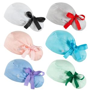 Scrub Caps Women Bouffant Scrub Hats Caps Nurses, Adjustable Working Cap Ponytail Pouch Tie Back Hats