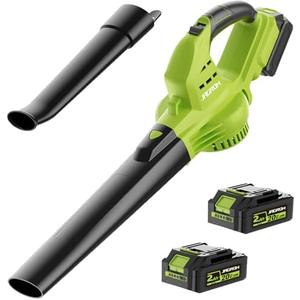 Leaf Blower Cordless with 2 Battery and Charger, 130MPH 180CFM High Speed Leaf Blower with 2 Tubes, 20V Electric Leaf Cleaner, Lightweight Handheld Small Blower for Patio, Garden, House, Depot, Green