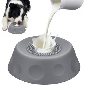 Homgaty Slow Feeder Dog Bowls for Liquid Treat, Dog Lick Bowl for Anxiety Relief & Fast Eaters, Anti-Slip Ball-in Bone Broth, 5/6 Cup Pup Lick Toy for Peanut Butter Large Medium Small Pet Cats Gray