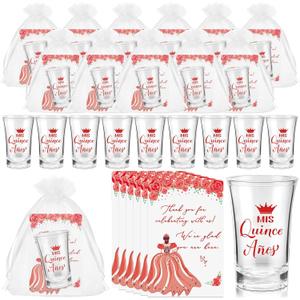 Havawish Quinceanera Party Favors for Guests Quinceanera Acrylic Clear Shot Glasses Thank You Cards with Organza Bags Mis Quince Anos Sweet 15 Birthday Party Favors(Red,50 Sets)