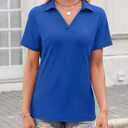 TICTICMISS Women's Polo Shirts Short Sleeve V Neck Summer Tops Business Casual Collared Shirts Loose Tees, X-Large, Royal Blue