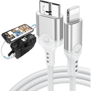 Lightning to Micro B USB 3.0 Camera Adapter Cable MFi-Certified for iPhone 14 13 12 XR 7 Plus Import Photos Video USB 3.0 Micro DSLR Camera OTG Cable for Canon/Nikon Cord 3.3ft, Not for Hard Drive