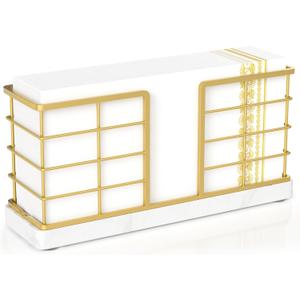 Wican Marble Vertical Stance Bathroom Napkin Holder Takes Up Less Space for Small Guest Bathroom Towel Tray for Powder Room Table Wooden Basket for Disposable Paper Hand Towels Gold and Marble White