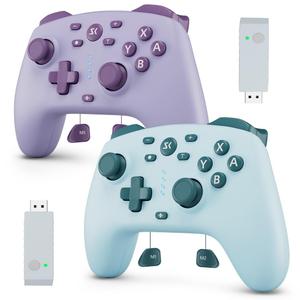 Wireless Switch Controller for Switch/Switch 2/Lite/OLED/PC Controller with 2.4G Adapter, 2 Pack Switch Controller with Hall Joysticks & Hall Triggers, Switch Pro Controller with Wake-up, 2 Back Programmable Buttons, Turbo Function (Lake Blue+Purple)