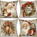 DFXSZ Christmas Pillow Covers 18x18 inch Set of 4 Santa Claus Reindeer Decorative Vintage Throw Pillow Covers Winter Retro Farmhouse Decoration for Home Couch BTHZ-140B18 (Multicolor)