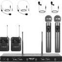Phenyx Pro Wireless Microphone System, 4-Channel Wireless Mic Set with Handheld/Bodypack/Headset/Lapel Mics, Cordless Microphone for Singing, Karaoke, Church (PTU-5200-2H2B)