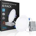 TORCHSTAR 6 Inch Slim LED Recessed Lighting with Junction Box, CRI90 Aluminum Dimmable 12W Ultra-Thin Recessed Light, 5000K Daylight, 1100LM Basic Series LED Downlight, ETL & ES & FCC, Pack of 6