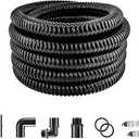 LONGRUN Pond Tubing 1.5 Inch 1-1/2'' Diameter, 26.9 ft Long Corrugated Flexible Hose Pipe with Clamps Pipe Fittings, Pool PVC Tube for Garden Ponds Waterfalls Camping Caravans Filters Drainage Marine