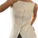 SOLY HUX Women's Button Down Y2k Textured Tank Top Sleeveless Vest Shirt Old Money Clothes (XS)