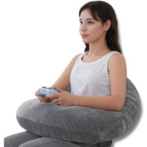 QUEEN ROSE Reading Pillow, Gaming Pillow for Lap, Sitting in Bed or Sofa, Extra Arm Rest for Reading, Playing or Crocheting, Soft Velvet Grey