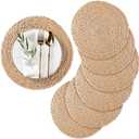 RUNTIVAN Round Woven Placemats Set of 6 Natural Water Hyacinth Place mats, 12 inch Rattan Placemats Wicker Placemats Farmhouse Boho Braided Heat Resistant Outdoor Placemat Patio Table Place Mats