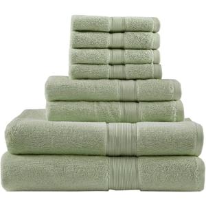 Madison Park 800GSM Bathroom Towel Set of 8 100% Cotton Bath Towel Set for Bathroom Luxurious Highly Absorbent 2 Bath Towels 2 Hand Towels 4 Washcloths Quick Dry Spa Quality Sage Green (Multi-Size Set (30 x 54, 16 x 28, 13 x 13 in))