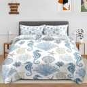 Queen Size Bedroom Comforter Set with 2 Pillowcases, Ocean Marine Life Sea Shells Theme, Bedding Decor Tropical Shellfish Seahorse Seashells Starfish Coral Soft Cozy Bed Set for Kids Adults