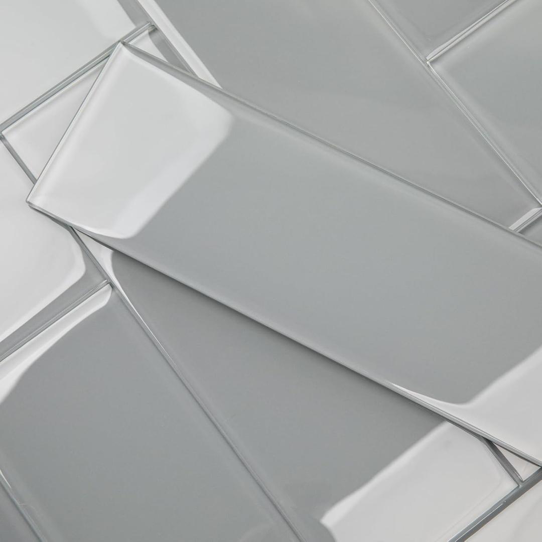 Lovdeco Grey Glass Subway Tile, Glass for Bathroom Kitchen Shower Backsplash Wall, 4 x 12 Inches, 4 Sq.Ft. (Gray)