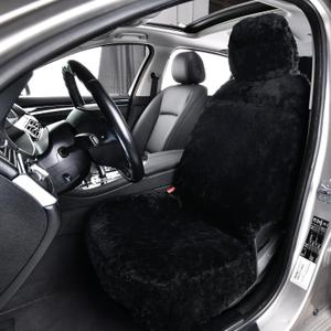 1PC Front Bucket Genuine Sheepskin Car Seat Cover Lambskin Winter Car seat Cushion Lambs Wool Sheep Skin Fuzzy Seat Cover Shearling Car Accessories for SUVs, Saloons and Trucks (Black)