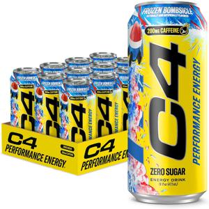 C4 Energy Carbonated Zero Sugar Energy Drink, 200mg Caffeine Frozen Bombsicle, 16 Fl Oz (Pack of 12) (EXP 06/30/27)