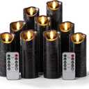 Hausware Set of 9 Flameless Candles Battery Operated LED Real Wax Flickering Electric Candles with Remote Control Timer for Wedding Birthday Halloween Christmas Decorations (Black Color)