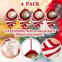 Soulchen 4 Pcs Funny Christmas Ornament for Tree 3D Christmas Pendant, Piggy in Blankets Handmade Hanging Cheeky Home Decorations Gifts for Friends Family