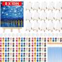 16 Pack 8x10 Inch Canvas and Easel Set, 16 Canvas for Painting with 16 Easels, 16 Acrylic Paint Set, 32 Paint Brushes, 16 Palletes, Bulk Painting Kits for Adults Students Beginners
