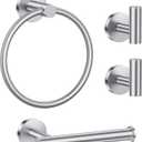 Lairuier Bathroom Hardware Set, 4-pieceTowel Holder Set Include Toilet Paper Holder,Towel Ring and 2 Towel Hooks Stainless Steel Wall Mounted Bathroom Hardware Accessories Set (Brushed Finish)