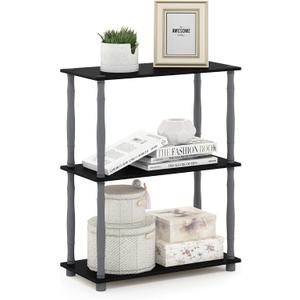 Furinno Turn-N-Tube 3-Tier Compact Multipurpose Shelf Display Rack with Classic Tube, Black/Grey