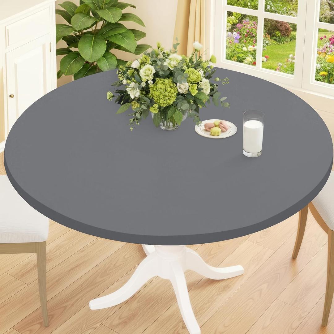 Smiry Round Spandex Tablecloth, Elastic Fitted Washable Tablecloths for 42"-50" Tables, Waterpoof Stretch Picnic Table Cover for Dining, Indoor and Outdoor, Grey