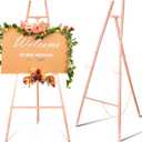 CroBlissful Rose Gold 50" Easel Stand for Wedding Sign 3 Tier Height Metal Display Easel with Adjustable Chain Heavy Duty Floor Display Stand Tripod for Painting Wedding Sign Party Poster