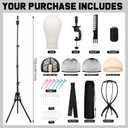 ProSuites 22 Inch Canvas Mannequin Head with 61" Adjustable Wig Stand Tripod, Wig Set of 40 PCS with Wig Holder, Caps, Elastic Bands, T/C Pins Tool Kit for Wigs Styling Making Display