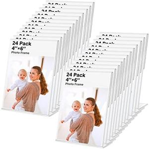 24 Pack Acrylic Sign Holder Self Standing Slanted Back Acrylic Picture Frame Clear Photo Frame 4" x 6" Sign Clear Plastic Paper Holder for Office Home Store Restaurant Memo Document