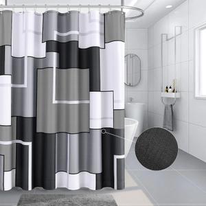 Hokibero Shower Curtain Set for Bathroom Geometric Small Shower with Heavy Duty Water Repellent White Bathroom Curtain for Hotels Bathtubs, 72x78 Grey