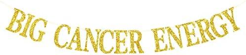 4 x Big Cancer Energy Banner, Cancer Birthday Decor, 12 Zodiac Constellations Birthday Themed Party Decorations (Gold Glitter)