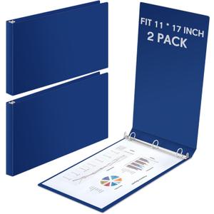 2 Pcs 3 Ring 11 X 17 Inch View Binders 1.5 Inch Rings, Blue