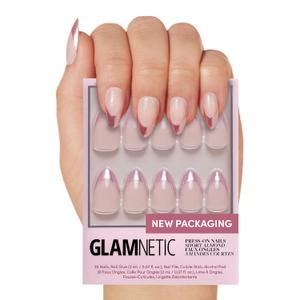 Glamnetic Press On Nails - Rock Candy | Trendy Short Almond Fake Nails with Metallic Chrome Pink French Tips | 15 Sizes - 30 Nail Kit with Glue