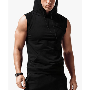 Babioboa Men's Workout Hooded Tank Tops Bodybuilding Muscle Cut Off T-Shirt Sleeveless Gym Hoodies Black, Large