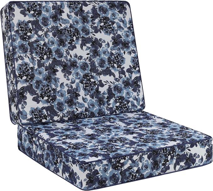Favoyard Deep Seat Patio Cushion 22 x 22 x 3 in Waterproof Seat & Back Cushion Set with Color Fade Resisitant Pattern, Portable Handle, Attach Straps, Zipper on Removable Cover for Outdoor Furniture